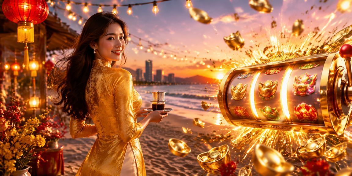 Người chơi sử dụng khuyến mãi slot khi chơi tại Đà Nẵng với giao diện áo dài đặc trưng